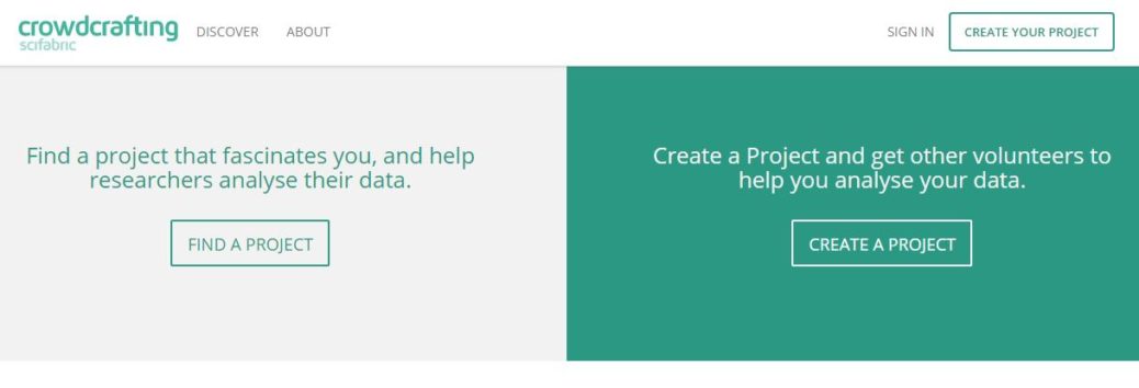 Screenshot of Crowdcrafting homepage