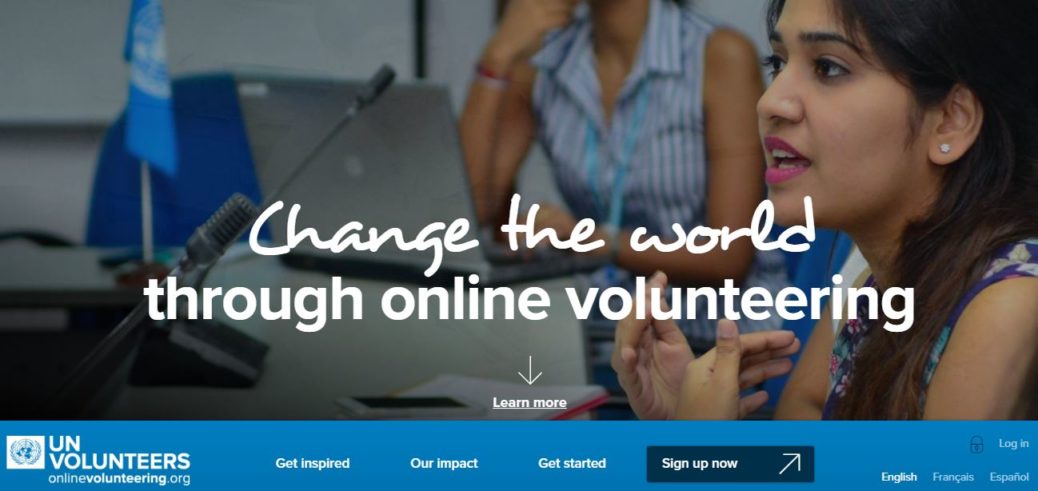 Screenshot of United Nations Volunteering homepage