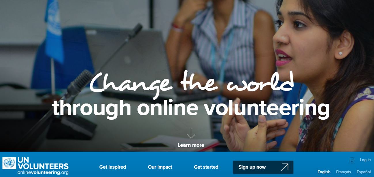 Screenshot of United Nations Volunteering homepage