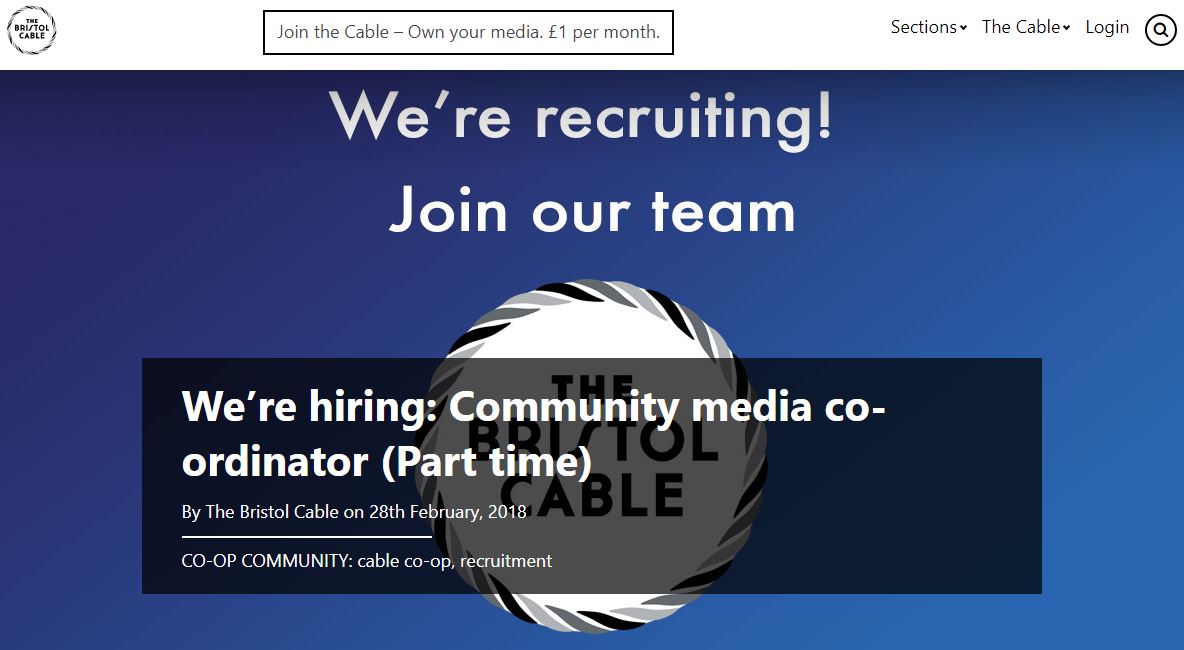 Screenshot of Community Co-ordinator position