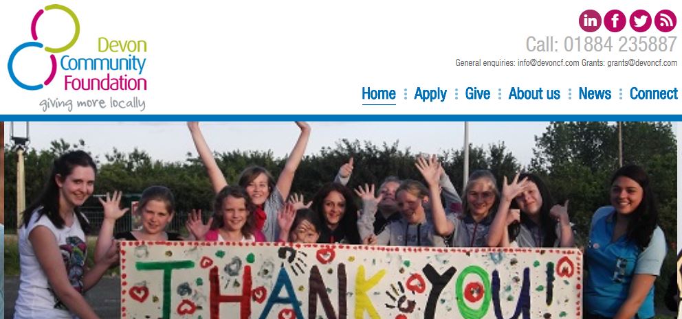 Screenshot of Devon Community Foundation homepage