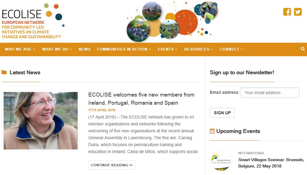 Screenshot of ECOLISE homepage