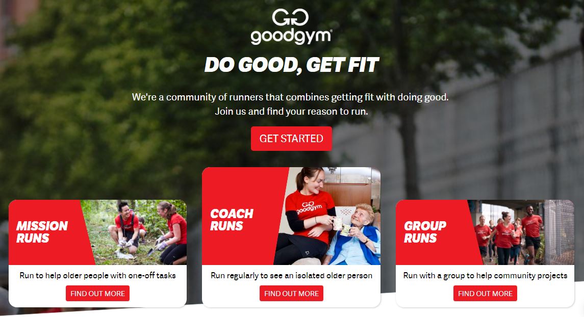 Screenshot of GoodGym homepage