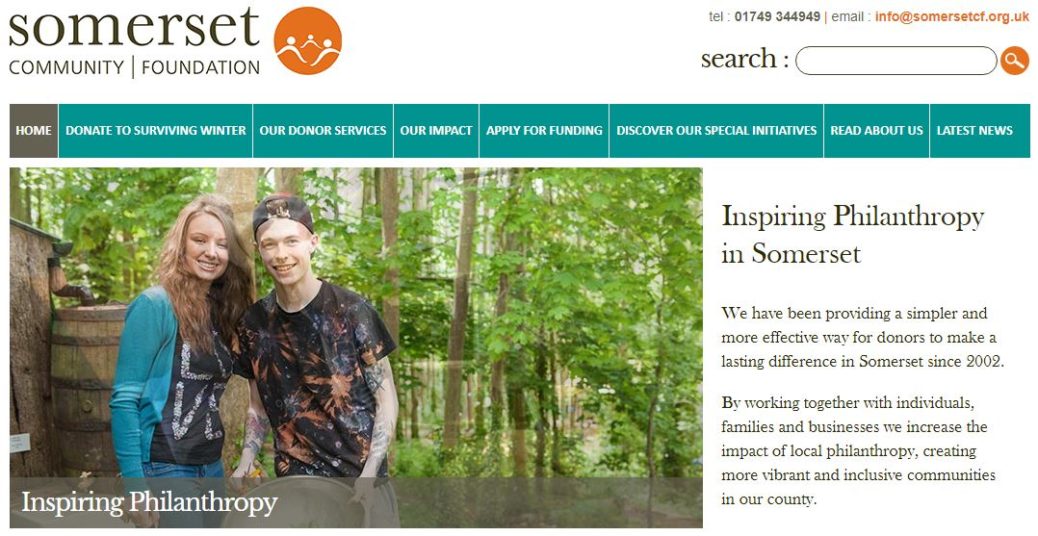 Screenshot of Somerset Community Foundation homepage